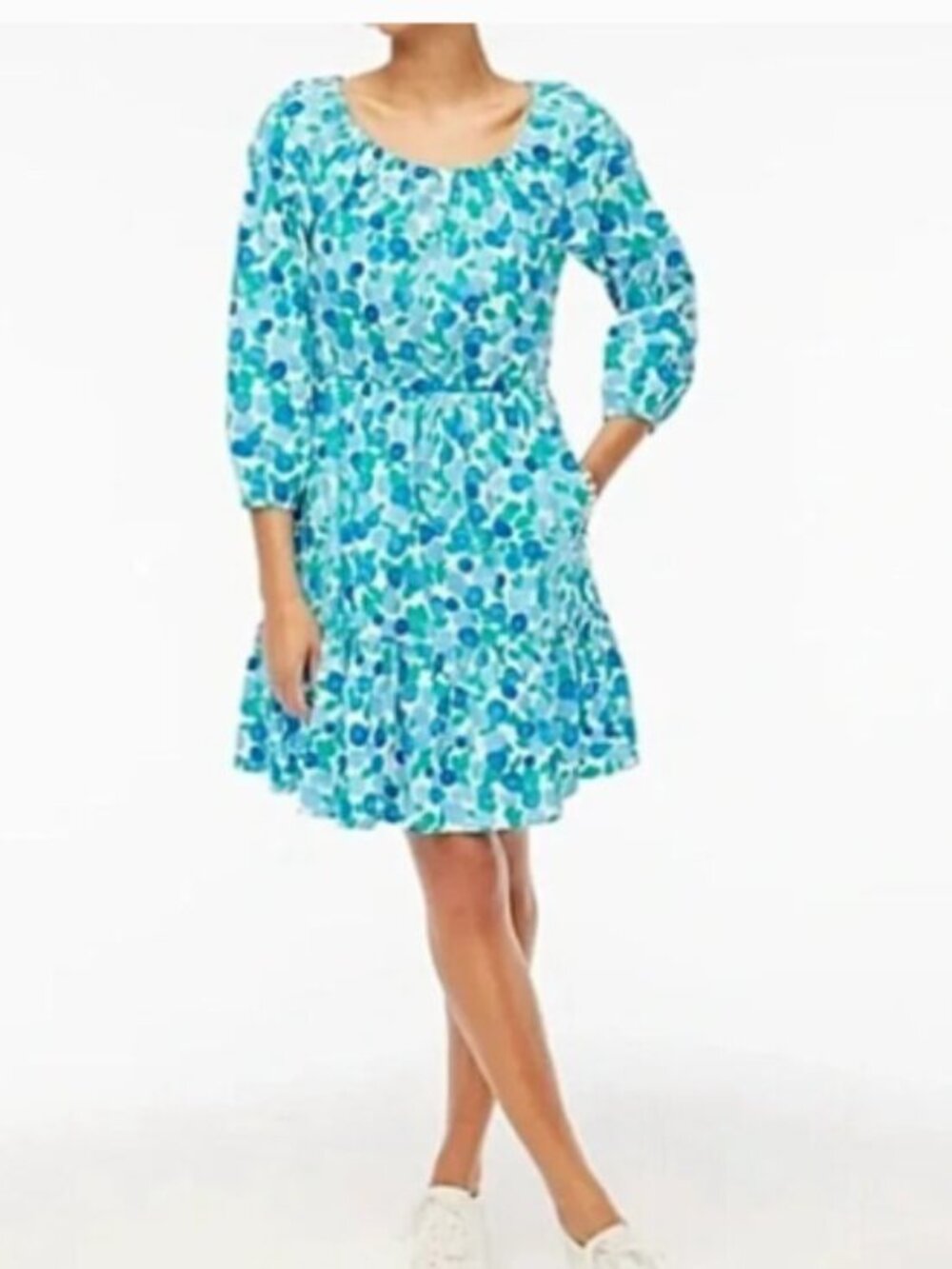 J. Crew Factory Blueberry Print Scoop Neck Mini Dress Blue Green Size 2